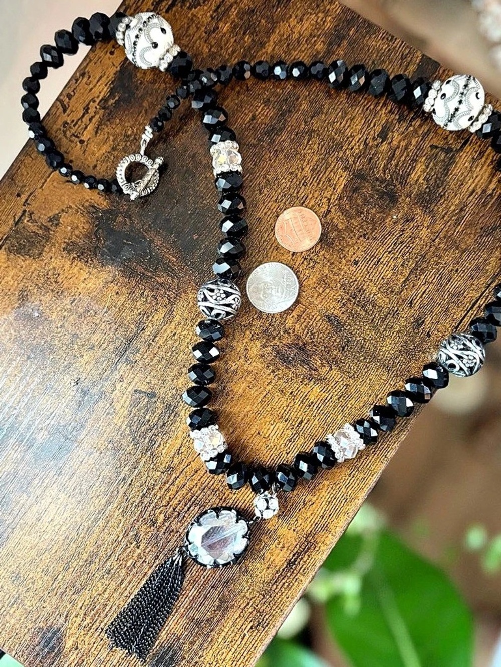 Hand Swarovski Crystal Beaded Black Tassel Necklace *Unique Mid High-end Piece